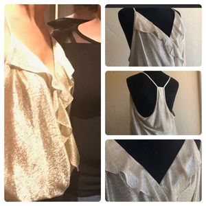 Shimmery gold tank top spaghetti straps low cut